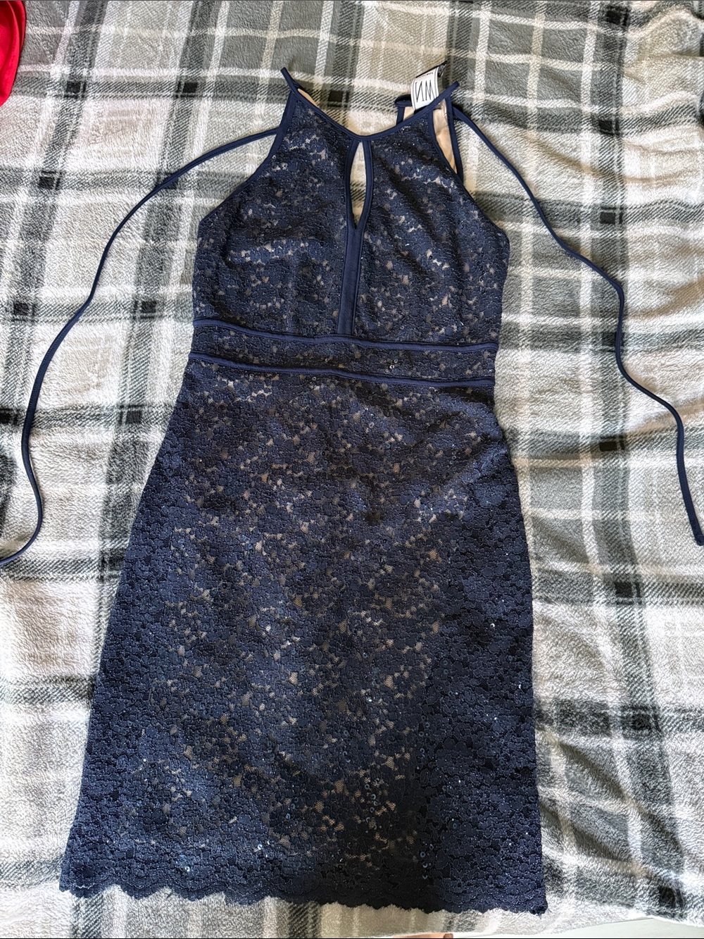 Night Way Collections Navy Lace Halter Mini Dress